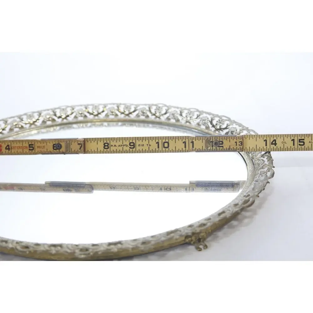 Oval Mirror Tray with Filagree Metal Frame, 14